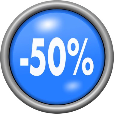 Mavi tasarım yuvarlak 3d düğmesindeki yüzde 50