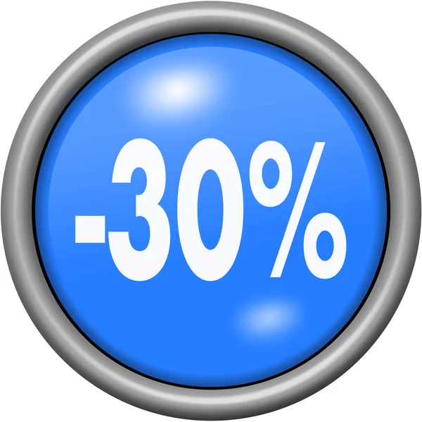 Mavi tasarım yuvarlak 3d düğmesindeki yüzde 30 — Stok fotoğraf