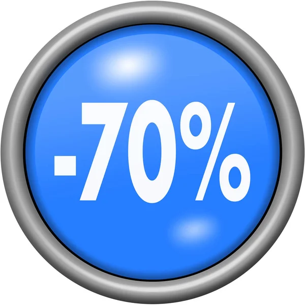 Blue design 70 percent in round 3D button — Stock Photo, Image