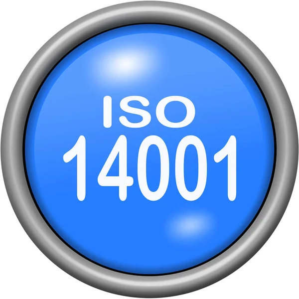 Ontwerp Iso 14001 in ronde 3d knop blauw — Stockfoto