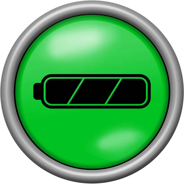 Pełna baterii zielony design w okrągły przycisk 3d — Zdjęcie stockowe