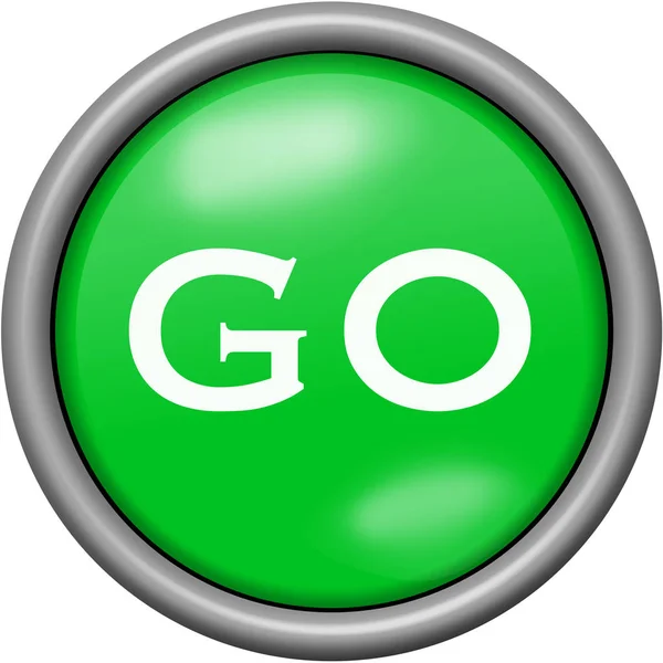 Green design go in round 3D button — Stock Photo, Image