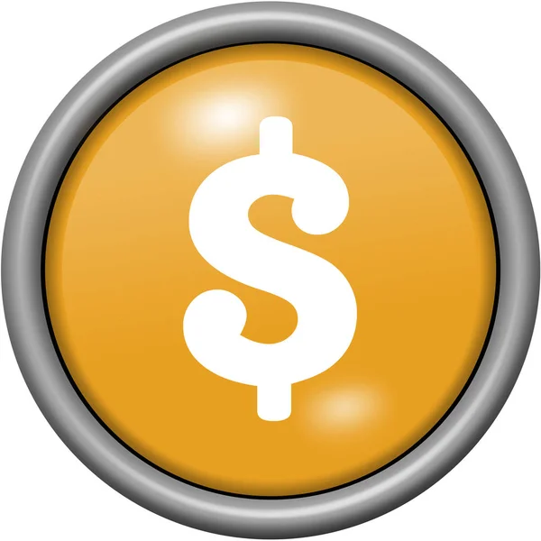 Πορτοκαλί σχεδιασμό δολάρια σε στρογγυλό κουμπί 3d — Φωτογραφία Αρχείου