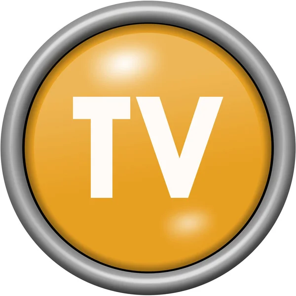 Orange design TV in round 3D button — Stock Photo, Image