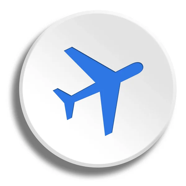 Avión azul en botón blanco redondo con sombra —  Fotos de Stock