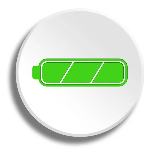 Zielony pełnego naładowania akumulatora w okrągły przycisk biały cień — Zdjęcie stockowe