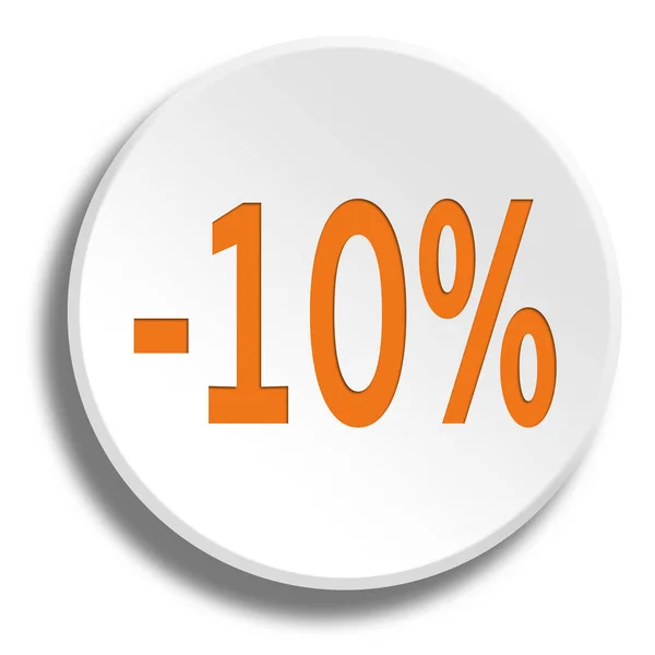 Orange 10 percent in round white button with shadow — Stock Photo, Image