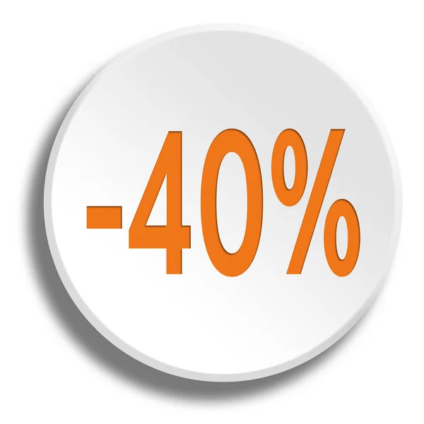 Orange 40 percent in round white button with shadow — Stock Photo, Image