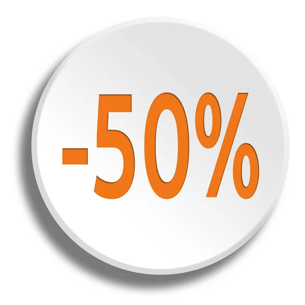 Orange 50 percent in round white button with shadow — Stock Photo, Image