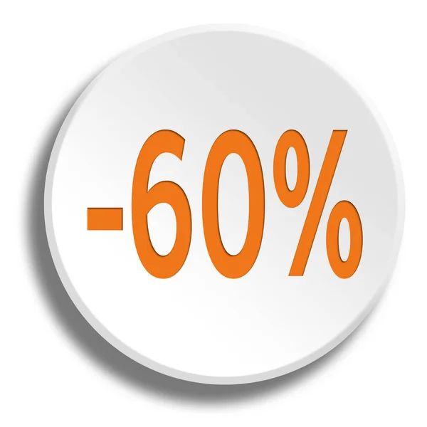 Orange 60 percent in round white button with shadow — Stock Photo, Image