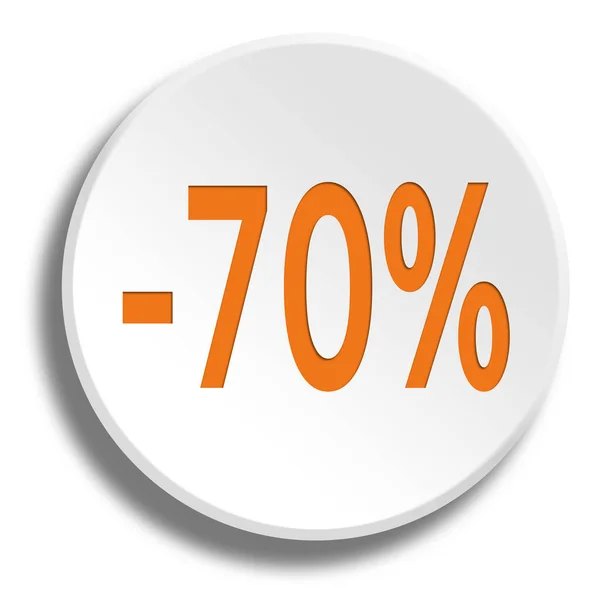 Orange 70 percent in round white button with shadow — Stock Photo, Image