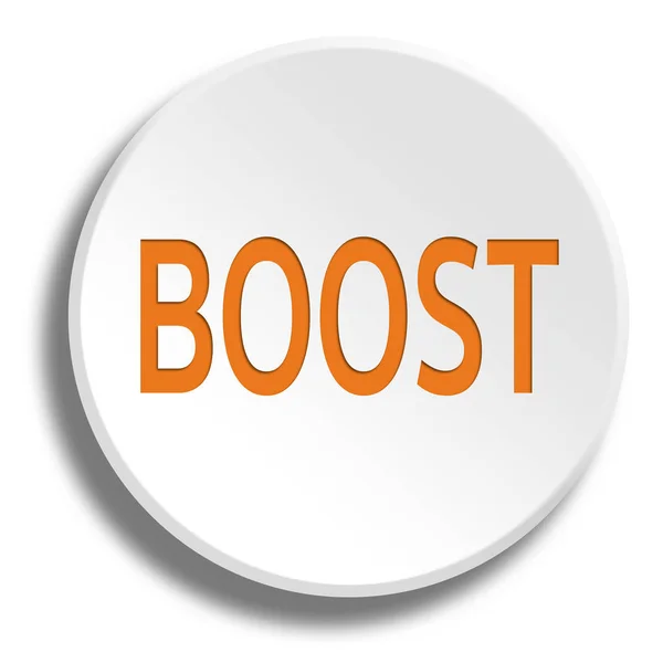 Orange Boost im runden weißen Knopf mit Schatten — Stockfoto