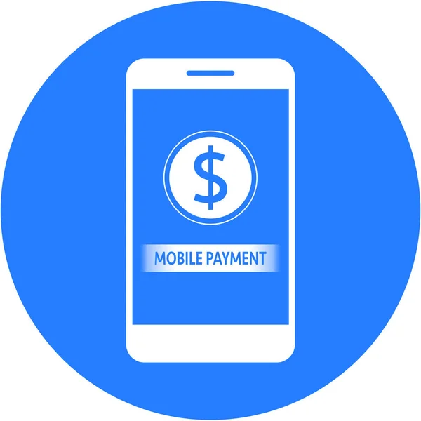 Синий мобильный платеж и дизайн знака доллара в плоском круглом прикладе — стоковое фото