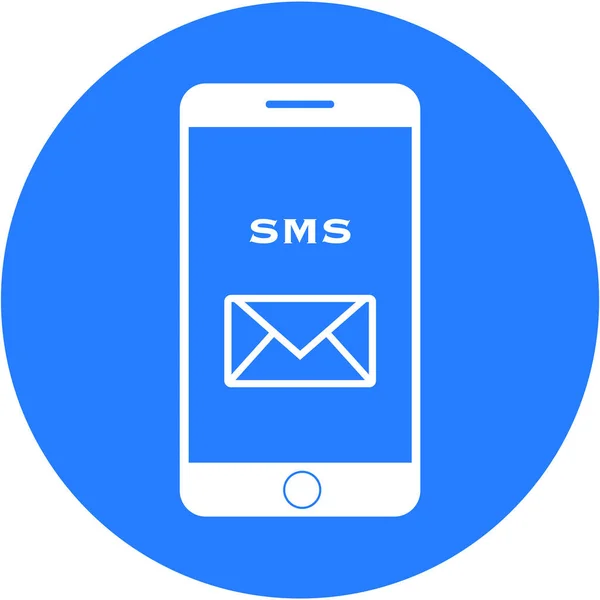 Diseño sms azul en un botón redondo plano —  Fotos de Stock