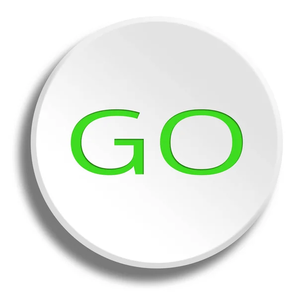 Green GO in round white button with shadow — Stock Photo, Image