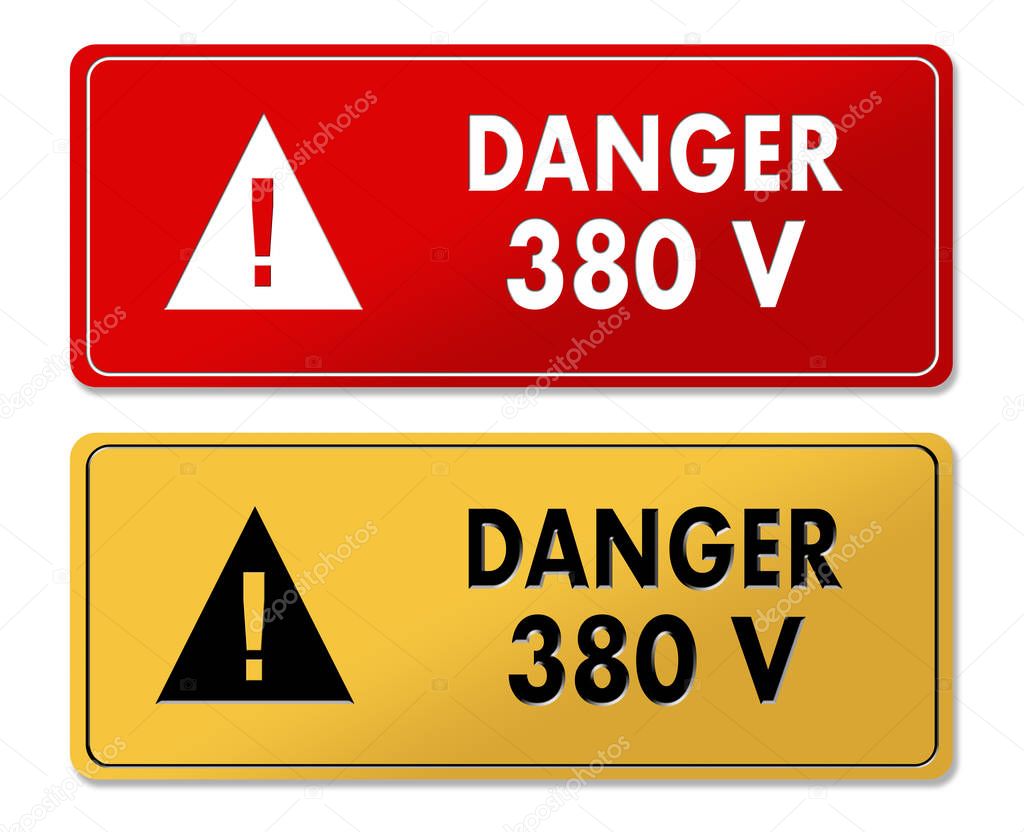 Danger 380V warning panels in French translation