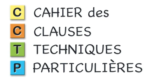 Cctp kezdőbetűk színes 3D-s kockák jelentése francia nyelven — Stock Fotó