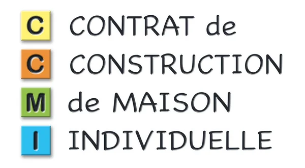 Ccmi-Initialen in farbigen 3D-Würfeln mit Bedeutung in französischer Sprache — Stockfoto