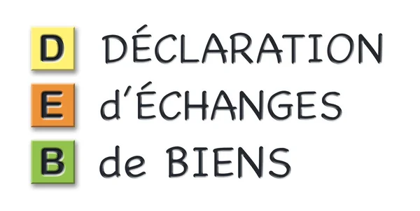 Inisial DEB dalam warna kubus 3d dengan makna dalam bahasa Perancis — Stok Foto