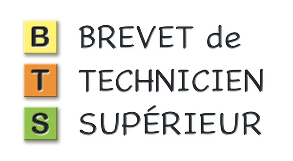 Bts kezdőbetűk színes 3D-s kockák jelentése francia nyelven — Stock Fotó