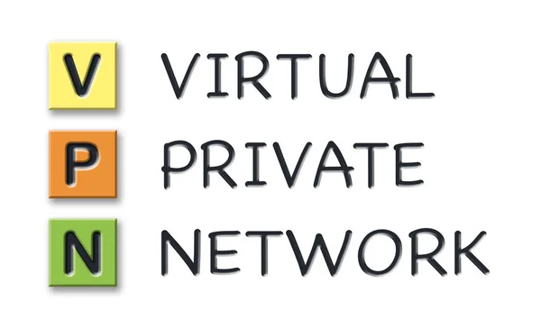 VPN-initialer i farvede 3d terninger med mening - Stock-foto