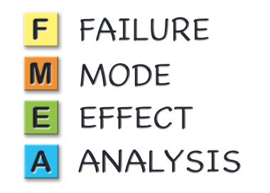 FMEA initials in colored 3d cubes with meaning clipart
