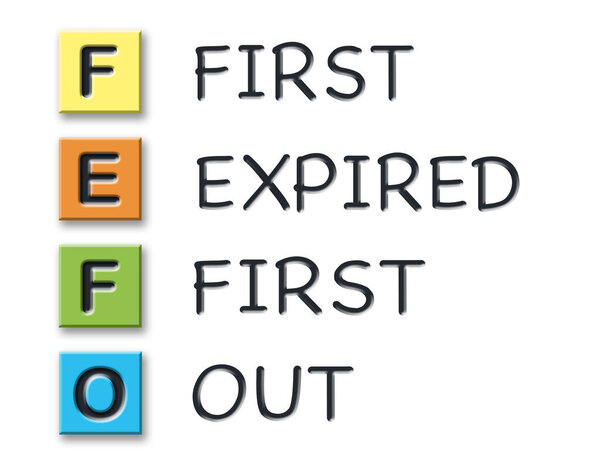 FEFO initials in colored 3d cubes with meaning