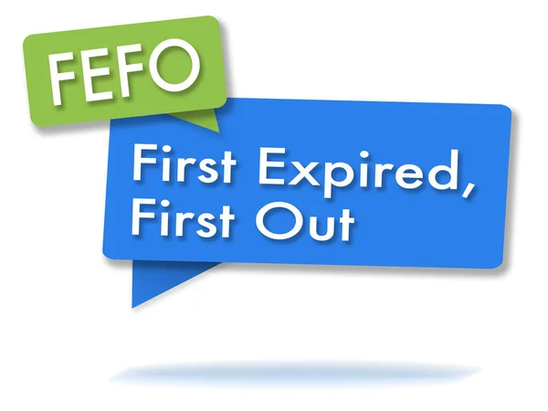 双色绿色和蓝色气泡中的Fefo首字母缩写 — 图库照片