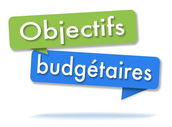 Költségvetési Célok Két Színes Zöld Kék Beszédbuborékban Francia Nyelven — Stock Fotó