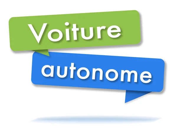 Autonóm Autó Két Színes Zöld Kék Beszéd Buborékok Francia Nyelv — Stock Fotó