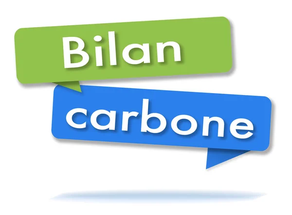 Carbonio Traduce Due Bolle Vocali Colorate Verde Blu Lingua Francese — Foto Stock