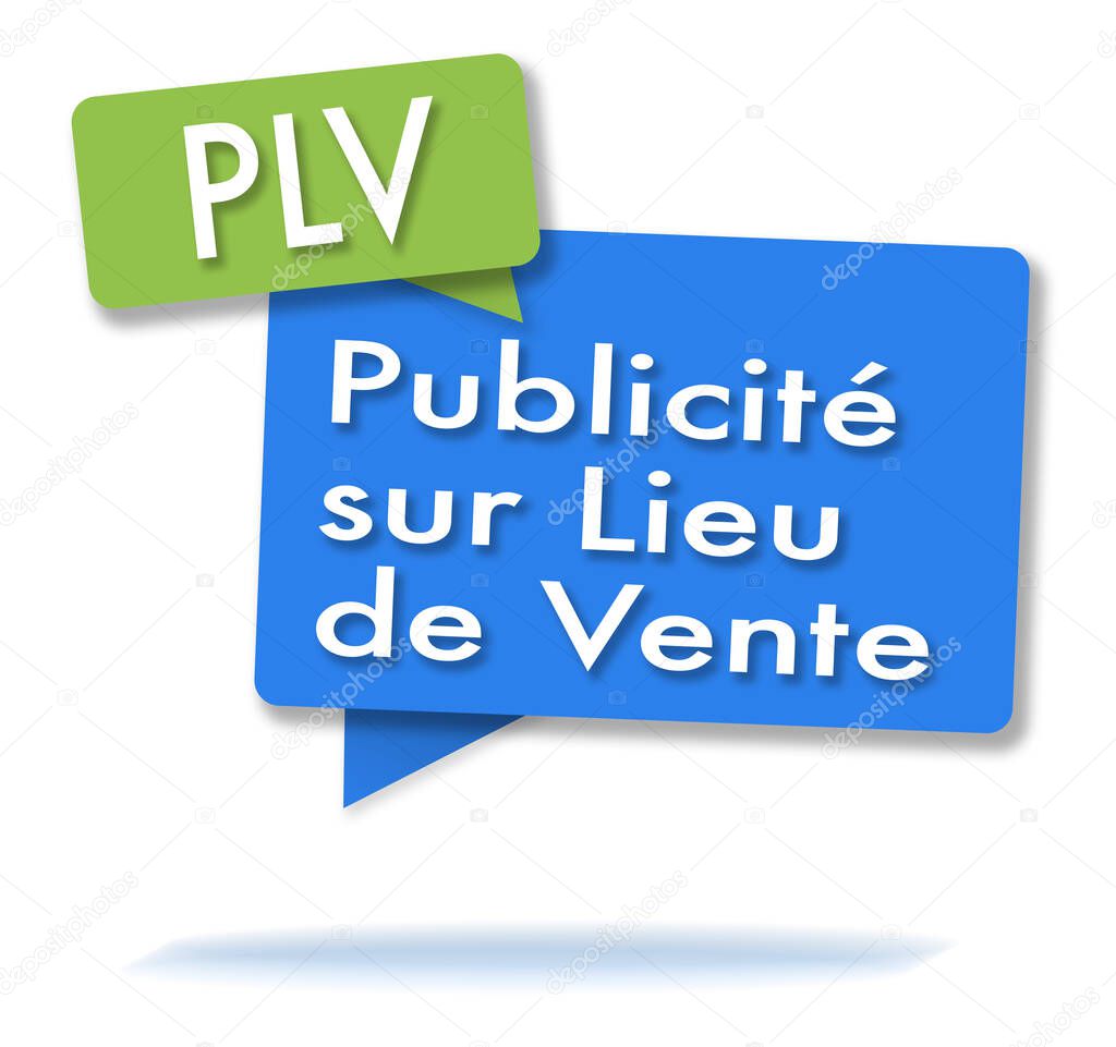 French PLV initials in two colored green and blue bubbles