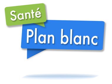 İki renkli yeşil ve mavi konuşma baloncuğu ve Fransızca dilinde beyaz plan
