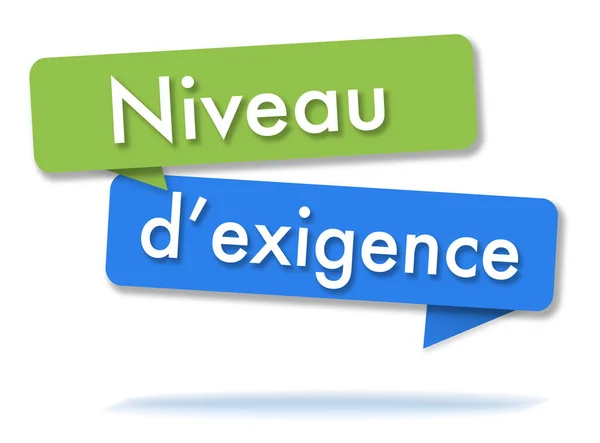 Niveau Exigence Deux Bulles Expression Vertes Bleues Colorées Langue Française — Photo