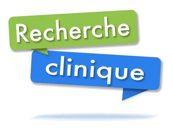 Klinikai Kutatás Két Színes Zöld Kék Beszéd Buborékok Francia Nyelv — Stock Fotó