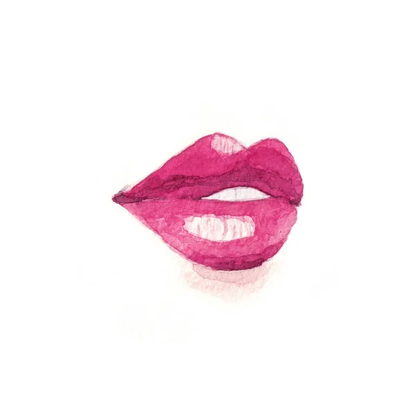 Shiny Lips Bite Three Quarters Makeup Pink Lipstick Freehand Drawing — Stock Photo, Image