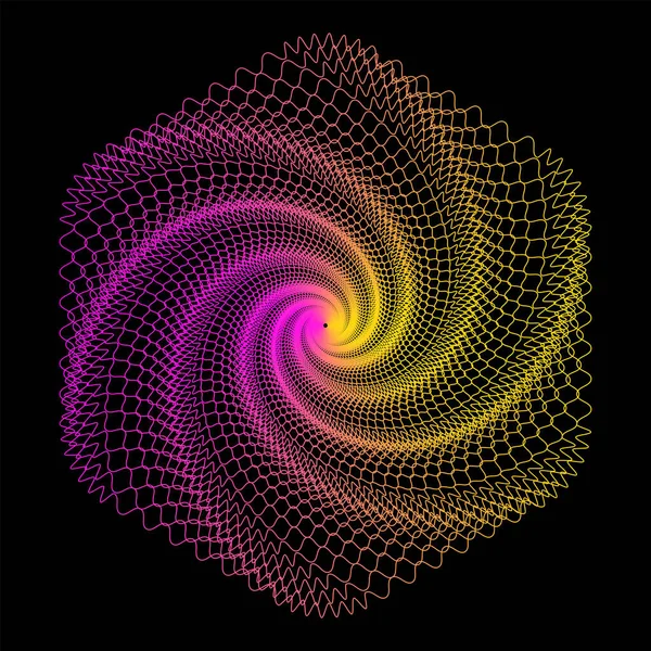 Fractal Onda Psicodélica Gradiente Rosa Naranja Brillante Sobre Fondo Negro — Vector de stock