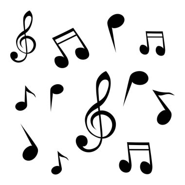 Siyah notaların vektör kümesi. Beyaz arkaplandaki izole çizimler  