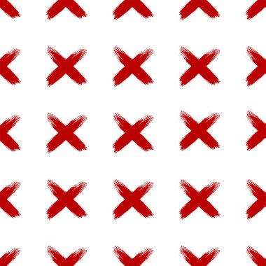 Kusursuz vektör desenli kırmızı haçlar ve kuru fırça deseni. Beyaz bir arka planda izole grafik grevi. İllüstrasyon tasarımını mükemmel bir şekilde tamamlayacak..