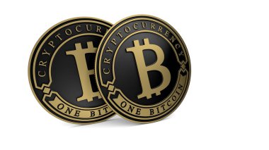 Altın Platin Bitcoin para. 3D render. Yollar dahil