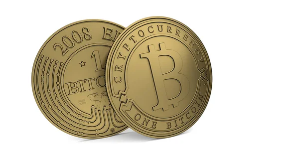 Golden Bitcoin coin. 3D rendering. Paths included — Stock Photo, Image