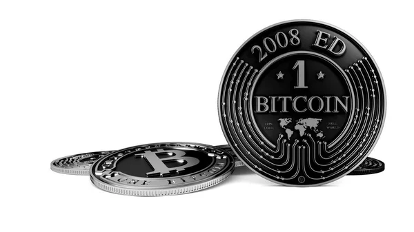 Silver and Platinum Bitcoin coin. 3D rendering. Paths included — Stock Photo, Image