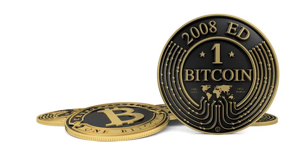 Golden Platinum Bitcoin coin. 3D rendering. Paths included — Stock Photo, Image