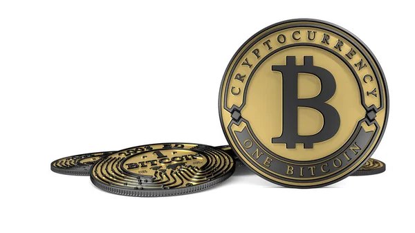 Golden Platinum Bitcoin coin. 3D rendering. Paths included — Stock Photo, Image
