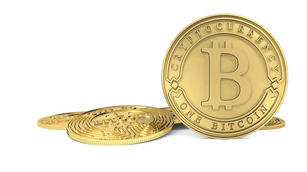 Golden Bitcoin coin. 3D rendering. Paths included — Stock Photo, Image