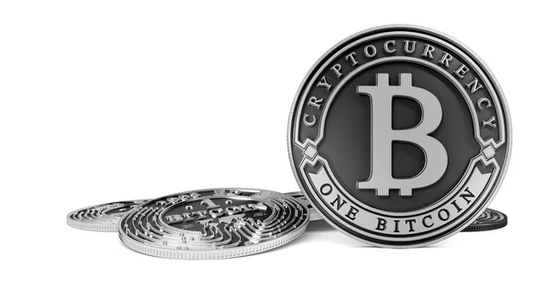 Silver and Platinum Bitcoin coin. 3D rendering. Paths included — Stock Photo, Image