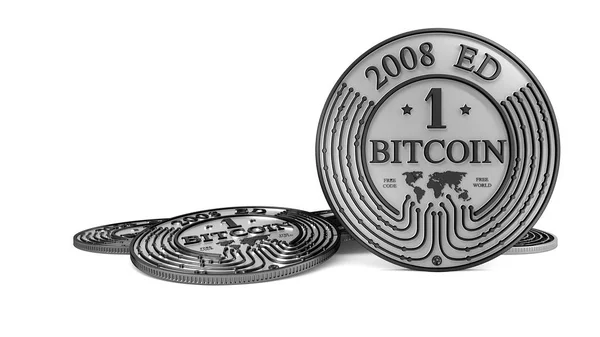 Silver and Platinum Bitcoin coin. 3D rendering. Paths included — Stock Photo, Image