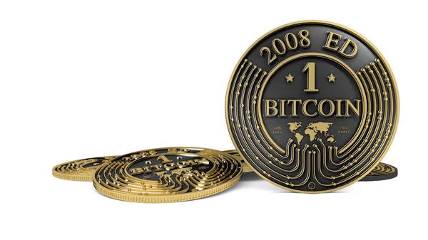 Golden Platinum Bitcoin coin. 3D rendering. Paths included — Stock Photo, Image