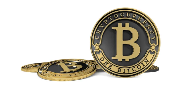 Golden Platinum Bitcoin coin. 3D rendering. Paths included — Stock Photo, Image