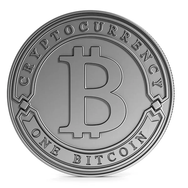 Silver Bitcoin coin. 3D rendering. Paths included — Stock Photo, Image